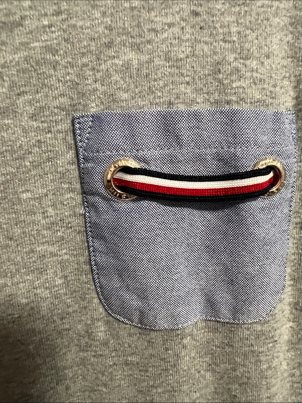 Tommy Hilfiger Grey Crewneck T-Shirt with Red-White-Blue Trim - Picture 2 of 5